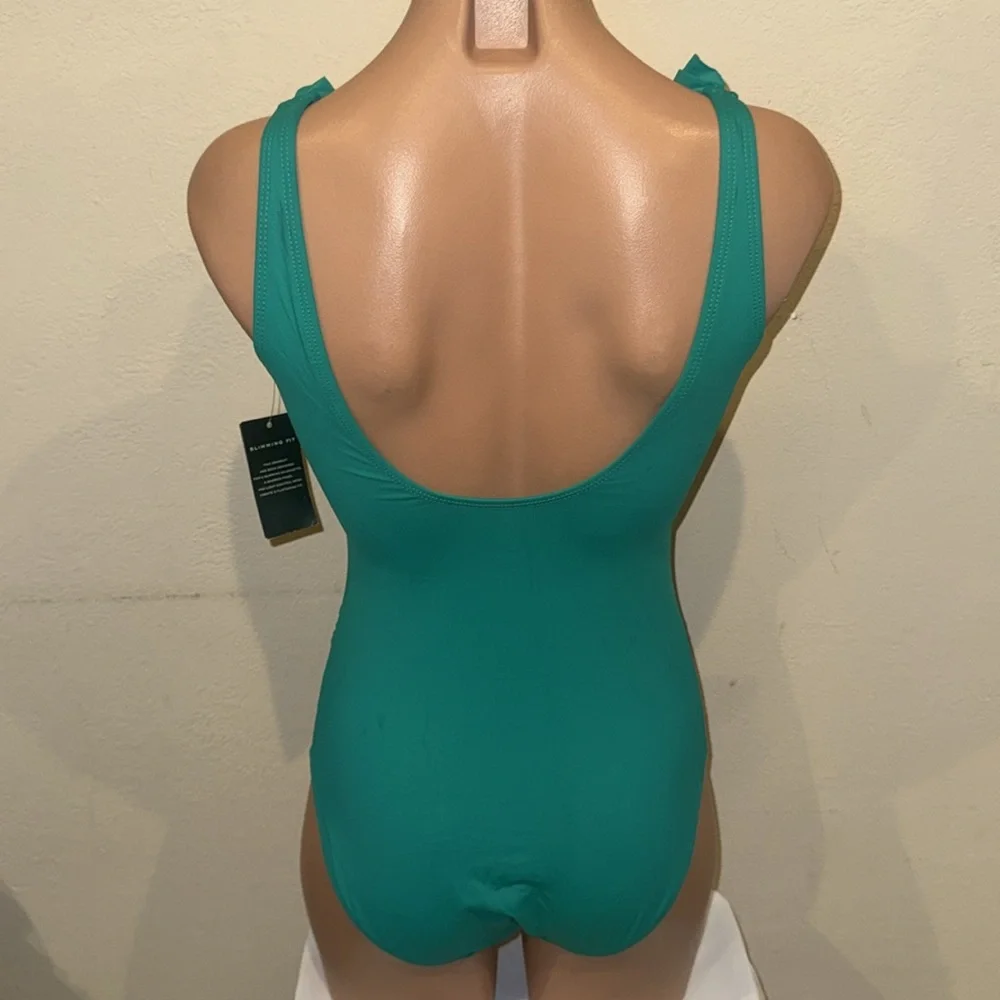 NWT Ralph Lauren one piece swimsuit ruffle underwire size 4 Emerald